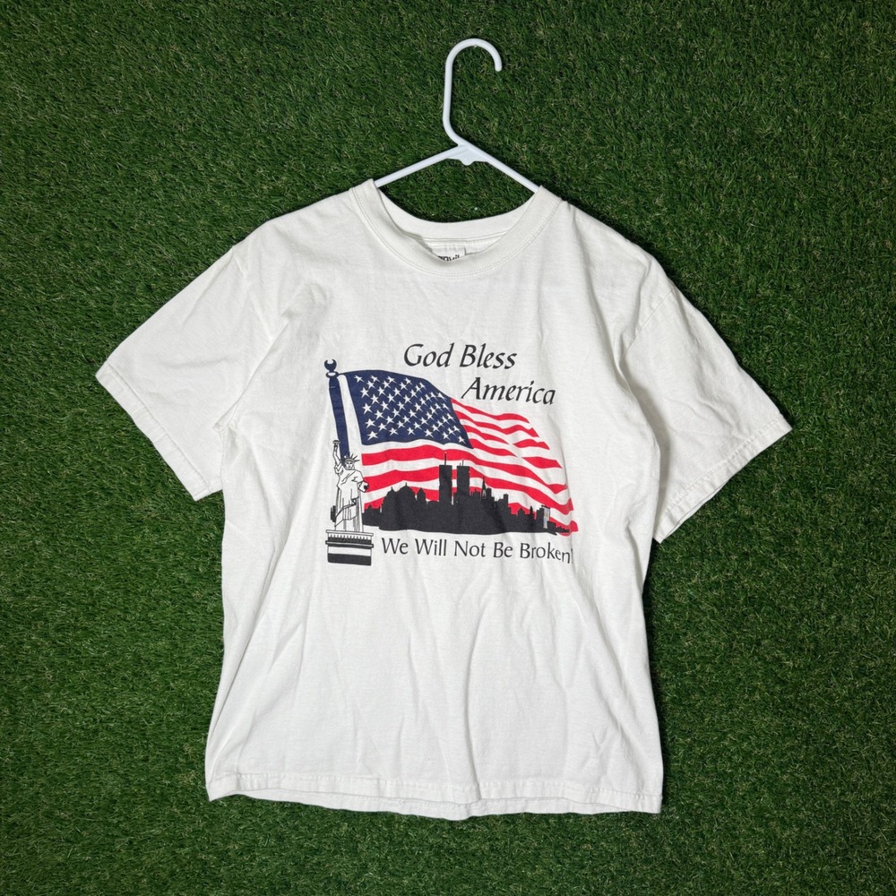 God Bless America T-Shirt Anvil Patriotic USA‎ Flag Graphic Tee Medium